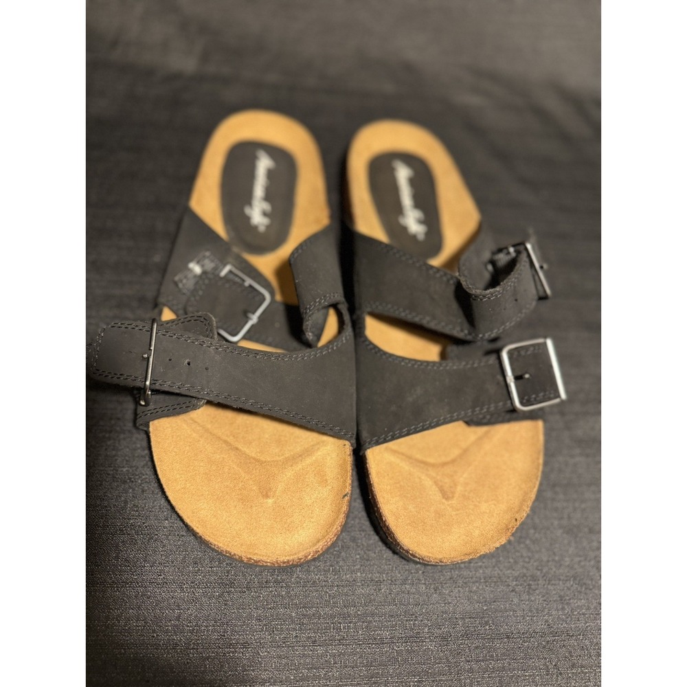 American Eagle Payless Robyn Double Buckle Cork Footbed Sandals Black Size 11
